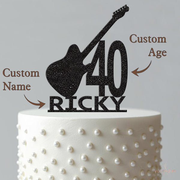 Personalised Electric Guitar and Number Cake Topper – Name & Age - view 4