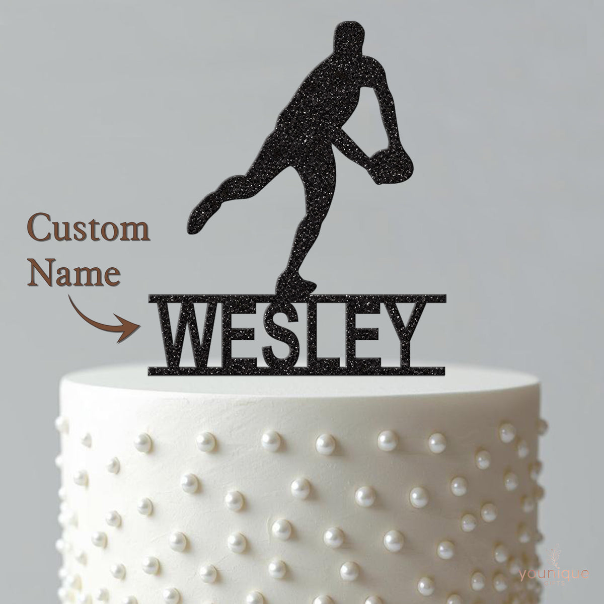 Personalised Rugby Passing Pose Cake Topper – Name - view 4