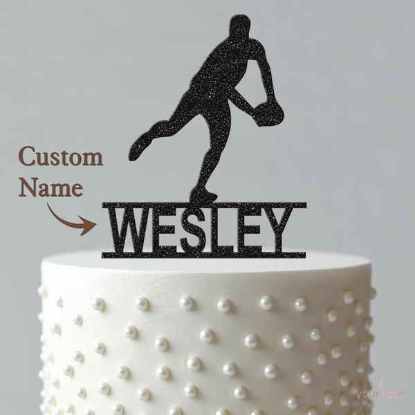 Personalised Rugby Passing Pose Cake Topper – Name - view 4