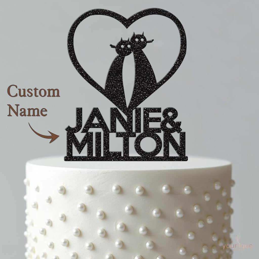 Personalised Cats in a Heart Wedding Cake Topper – Names - view 4