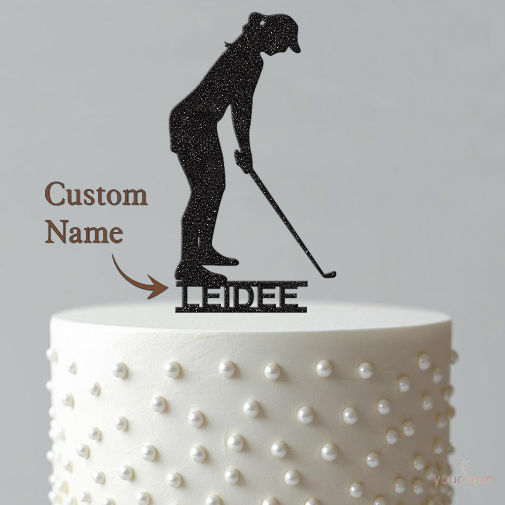 Personalised Female Golfer with Club Cake Topper – Name - view 4