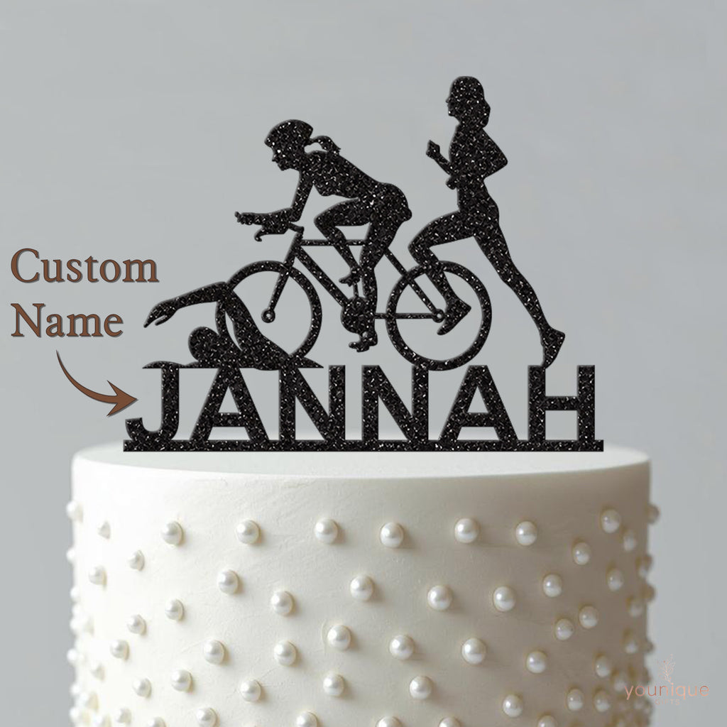 Personalised Female Triathlon Cake Topper – Name - view 4