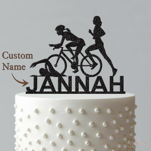 Personalised Female Triathlon Cake Topper – Name - view 4