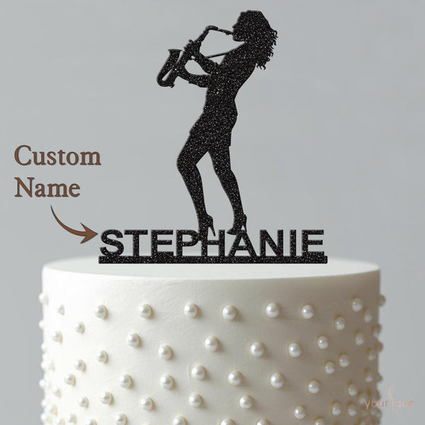 Personalised Female Saxophone Player Cake Topper – Name - view 4
