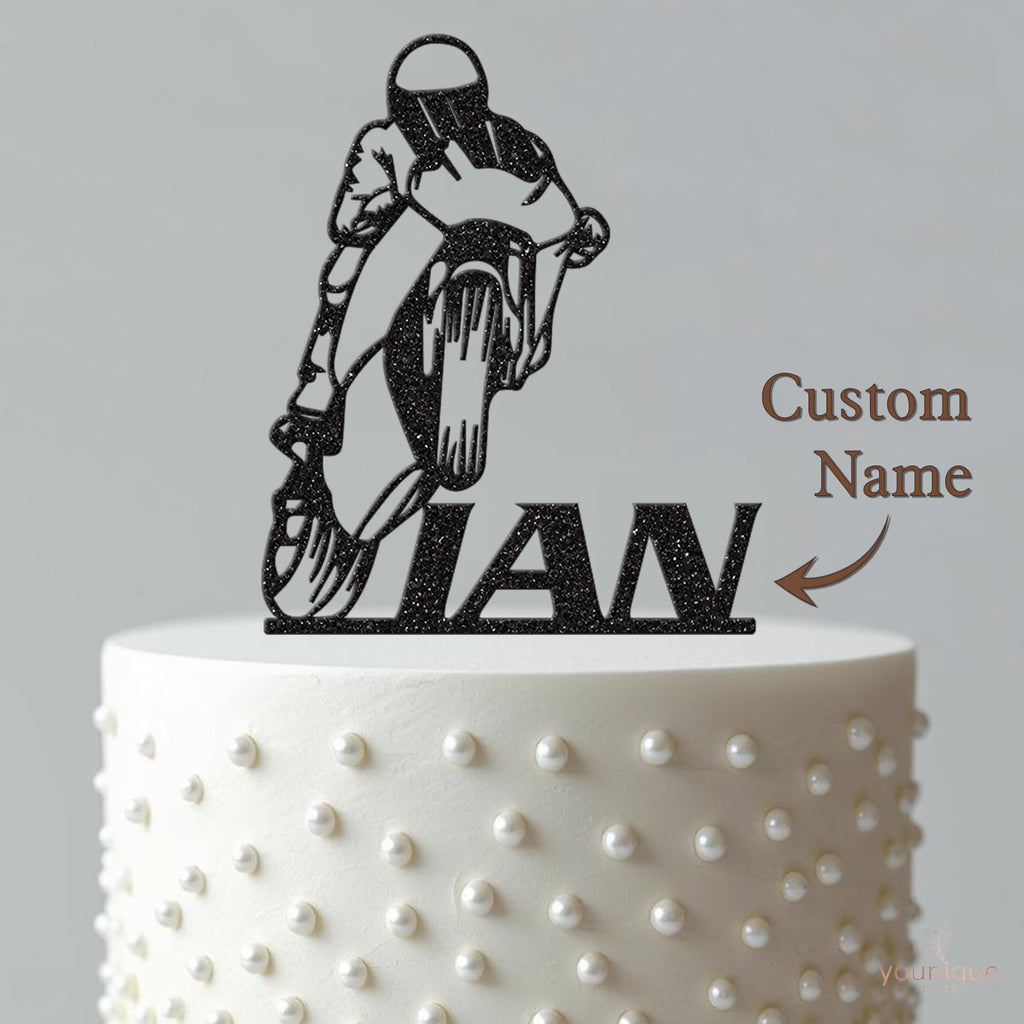 Personalised Wheelie Motorbike Rider Cake Topper – Name - view 4