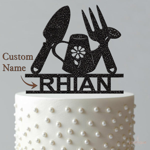 Personalised Gardening Tools and Watering Can Cake Topper – Name - view 4