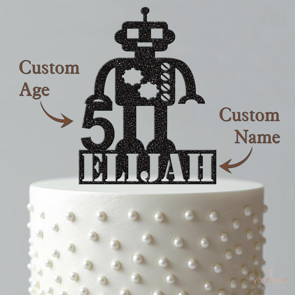Personalised Cog Robot Cake Topper – Name & Age - view 4