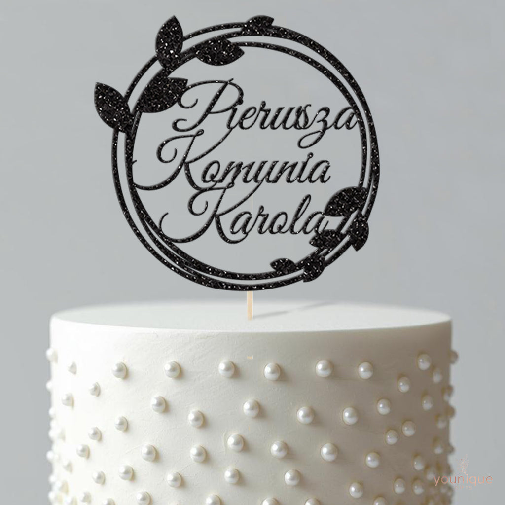 Personalised Polish Communion Double Leaf Hoop Cake Topper – Name - view 4