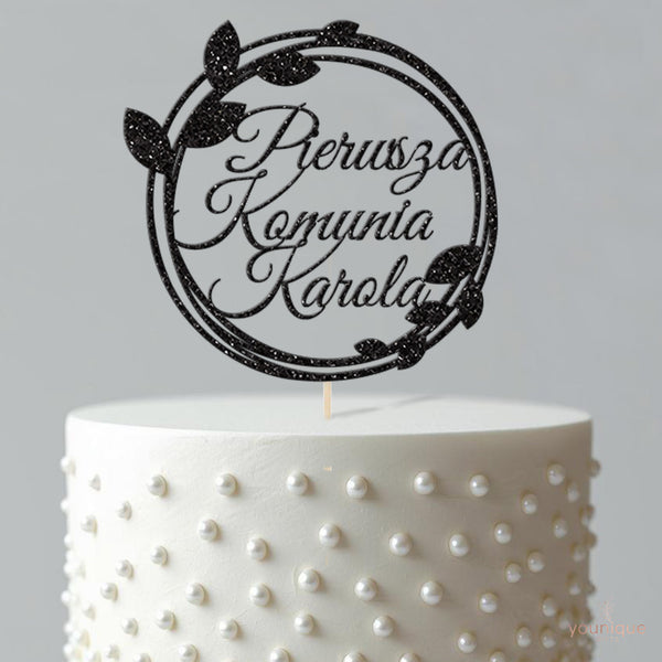 Personalised Polish Communion Double Leaf Hoop Cake Topper – Name - view 4