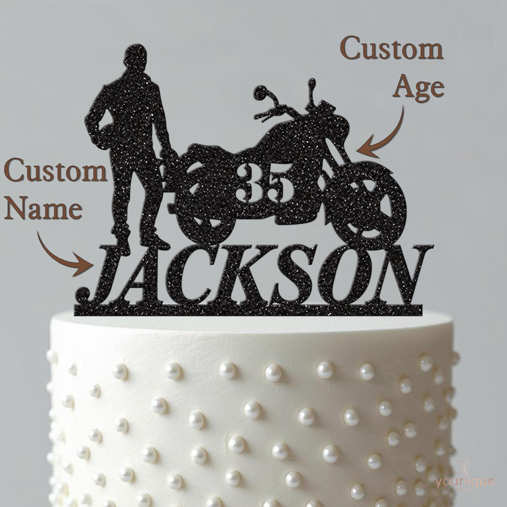 Personalised Motorbike With Rider Name And Age Birthday Cake Topper - view 4