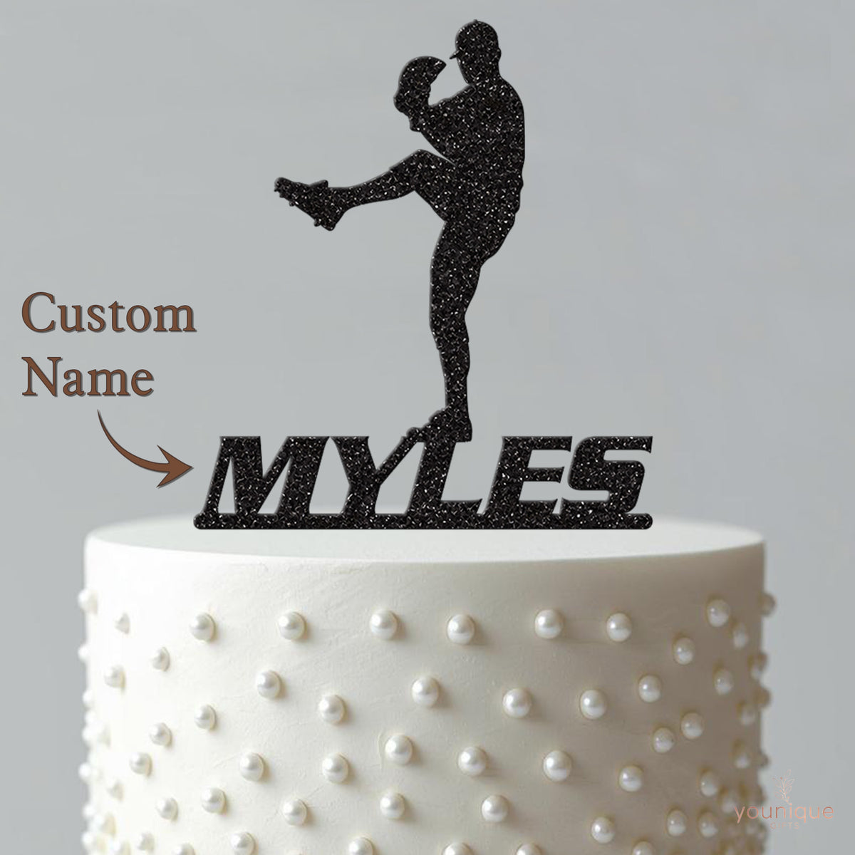 Personalised Baseball Pitcher Leg Lift Cake Topper – Name - view 4