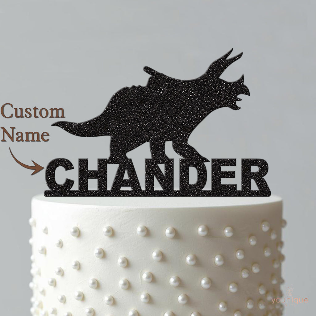 Personalised Triceratops Silhouette Cake Topper – Name - view 4