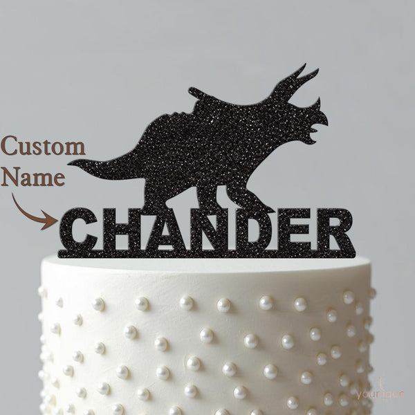 Personalised Triceratops Silhouette Cake Topper – Name - view 4