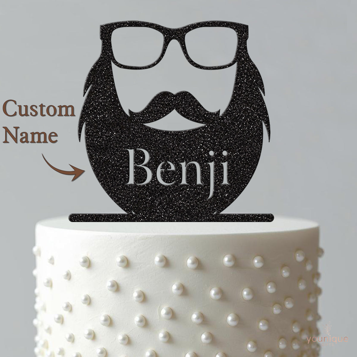 Personalised Beard and Glasses Cake Topper – Name - view 4