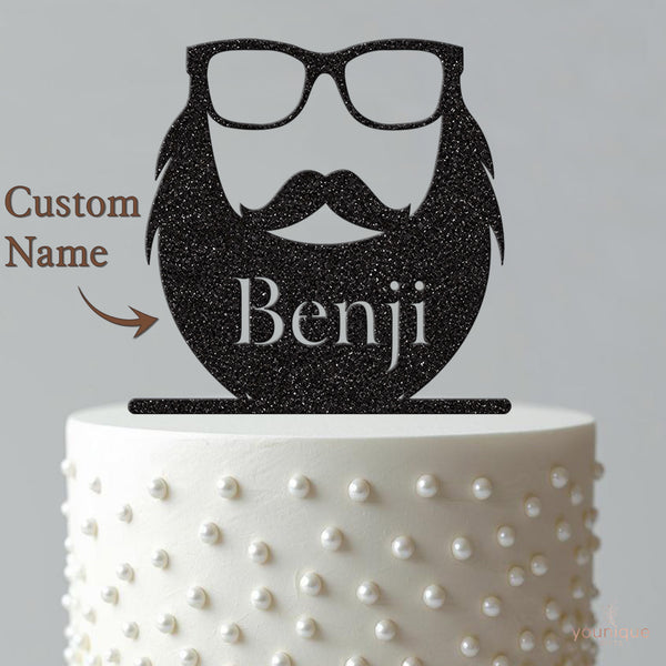 Personalised Beard and Glasses Cake Topper – Name - view 4