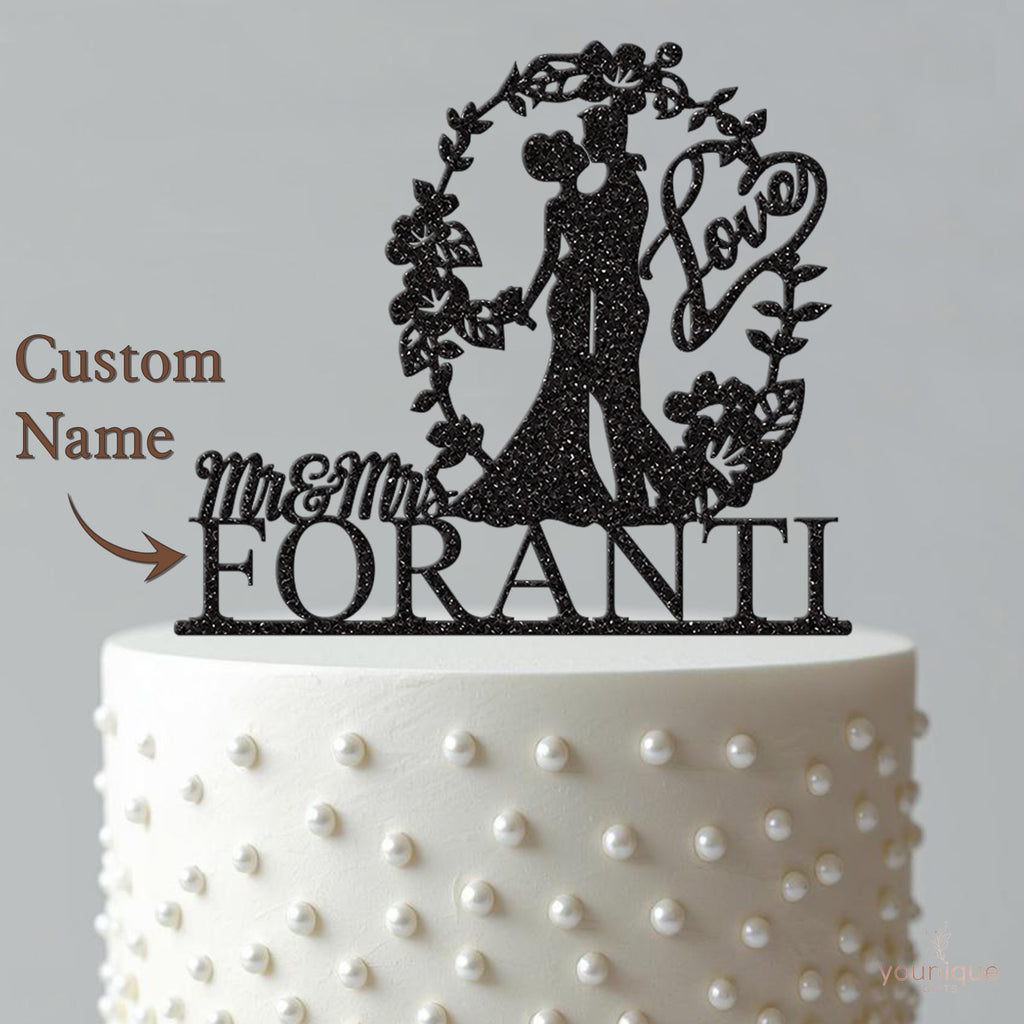 Personalised Floral Arch Wedding Couple Cake Topper – Surname - view 4