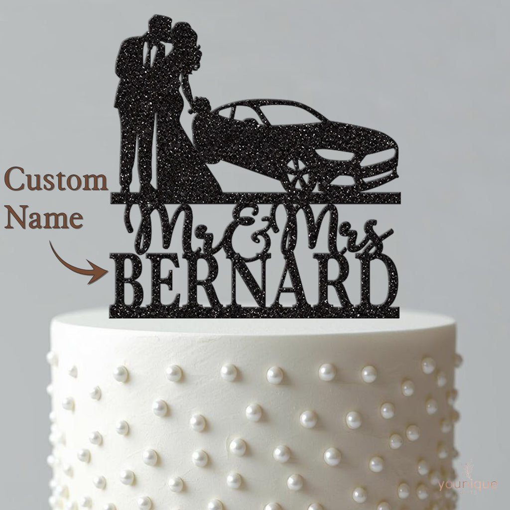 Personalised Wedding Couple with Car Cake Topper – Surname - view 4