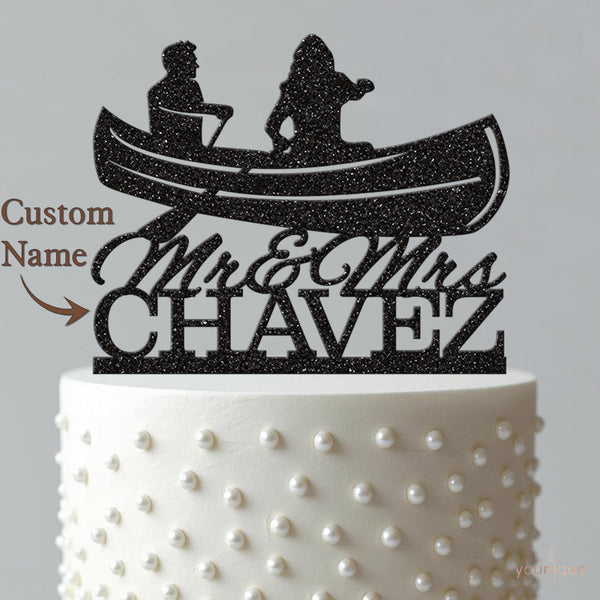 Personalised Canoe Wedding Couple Cake Topper – Surname - view 4