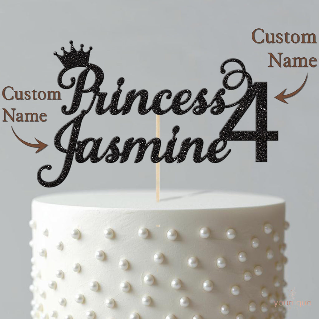 Personalised Princess Crown Script Cake Topper – Name & Age - view 4