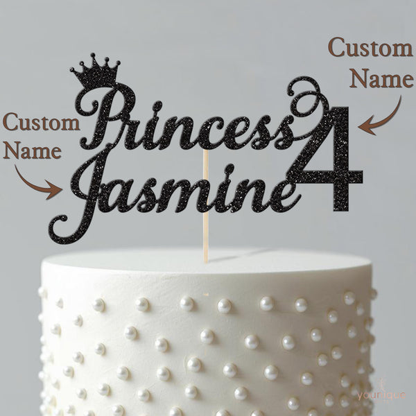 Personalised Princess Crown Script Cake Topper – Name & Age - view 4