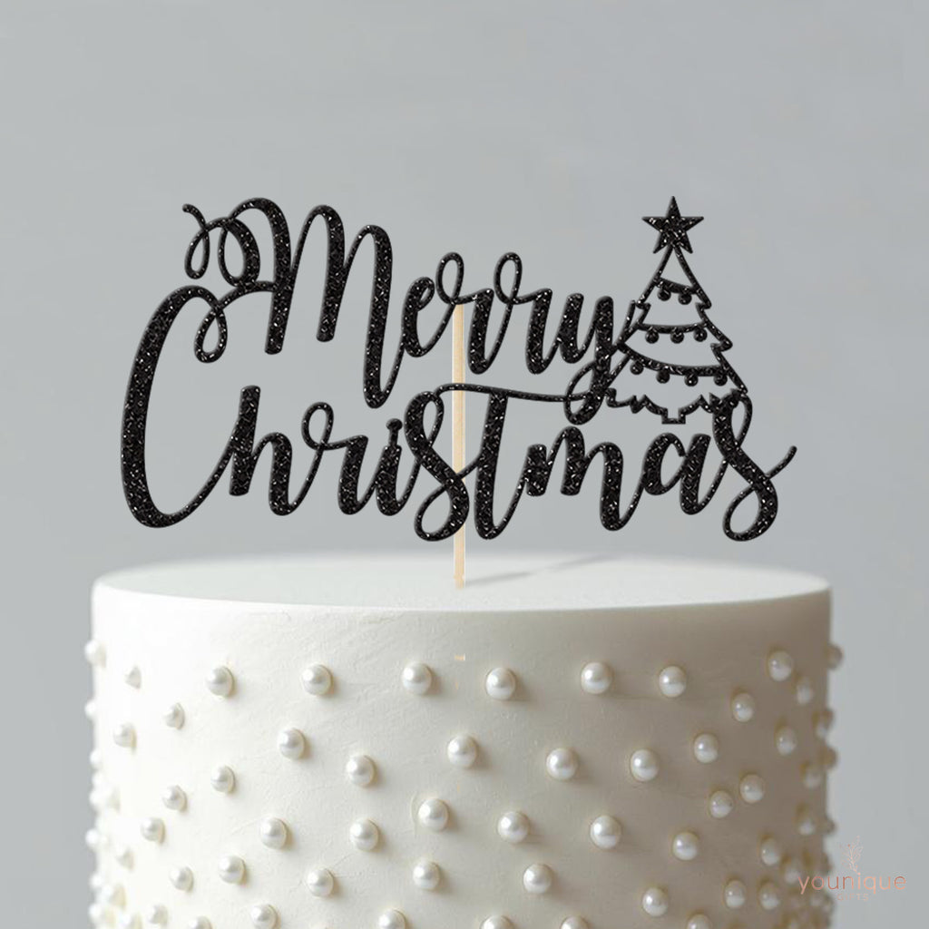 Merry Christmas Tree Script Cake Topper - view 4