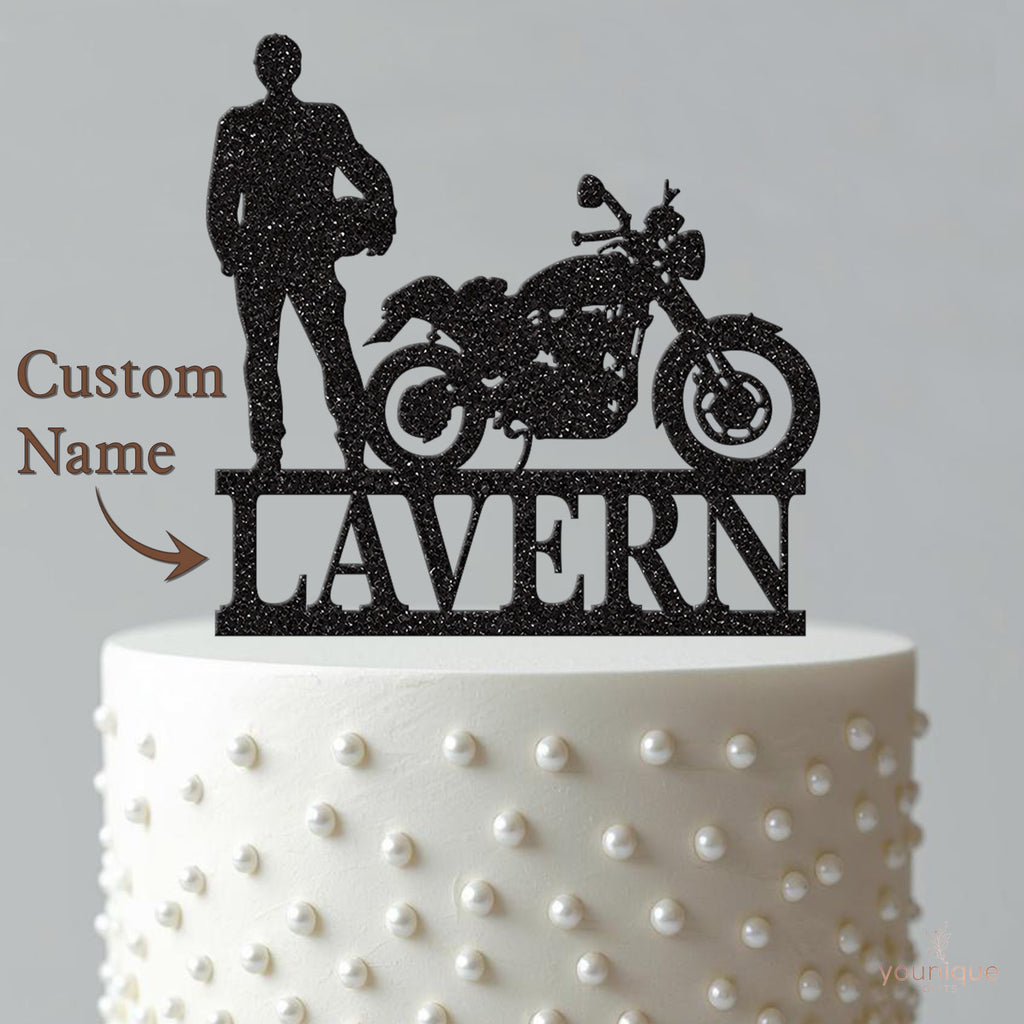 Personalised Motorcycle and Rider Cake Topper – Name - view 4
