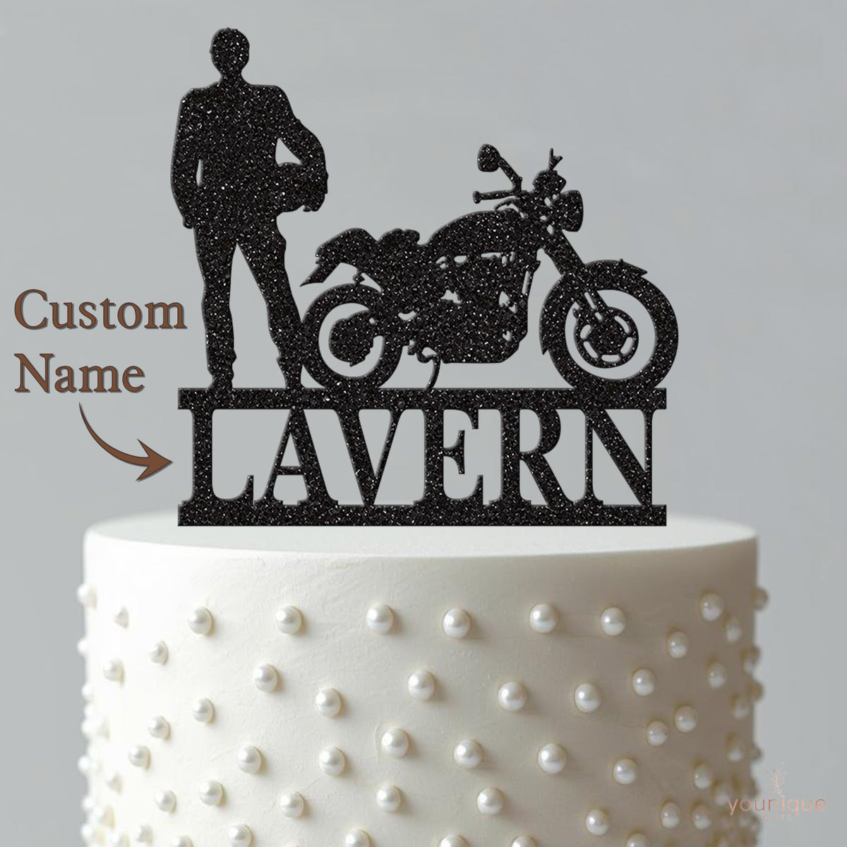 Personalised Motorcycle and Rider Cake Topper – Name - view 4