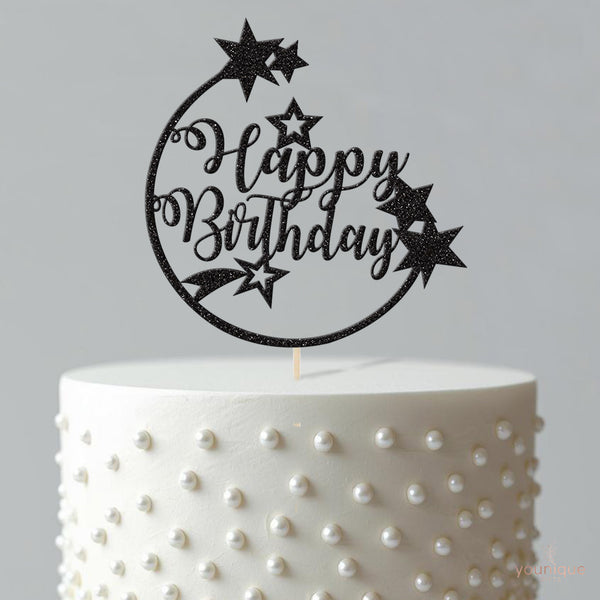 Happy Birthday Shooting Stars Circle Cake Topper - view 4