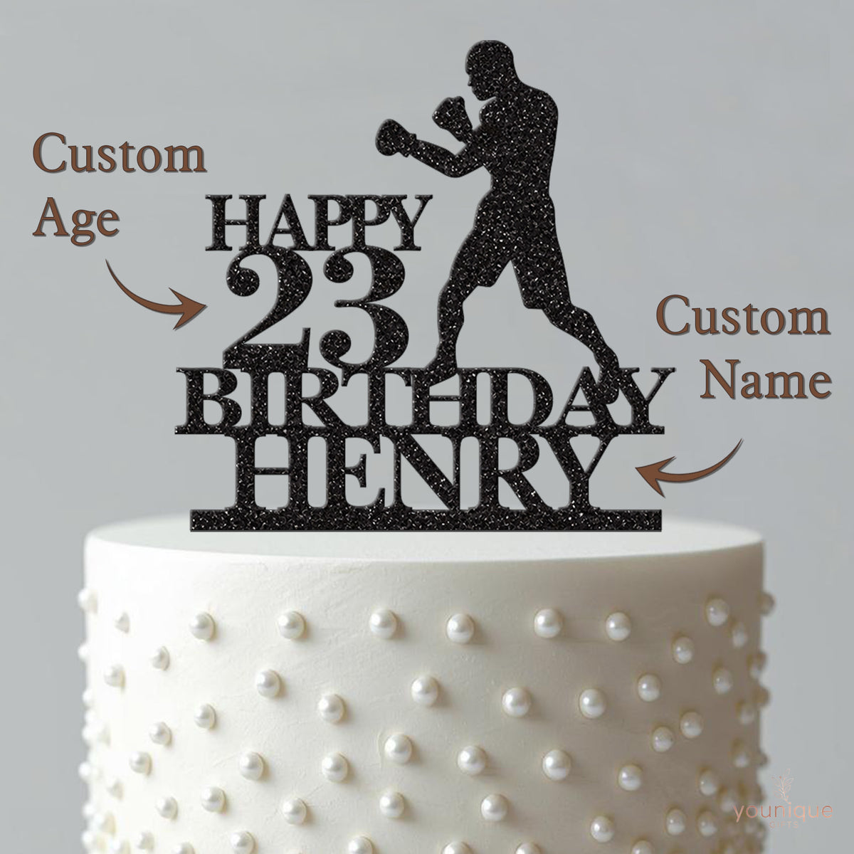 Personalised Boxing Fighter Birthday Cake Topper – Name & Age - view 4