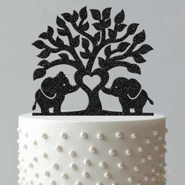 Elephant Couple Heart Tree Wedding Cake Topper - view 4