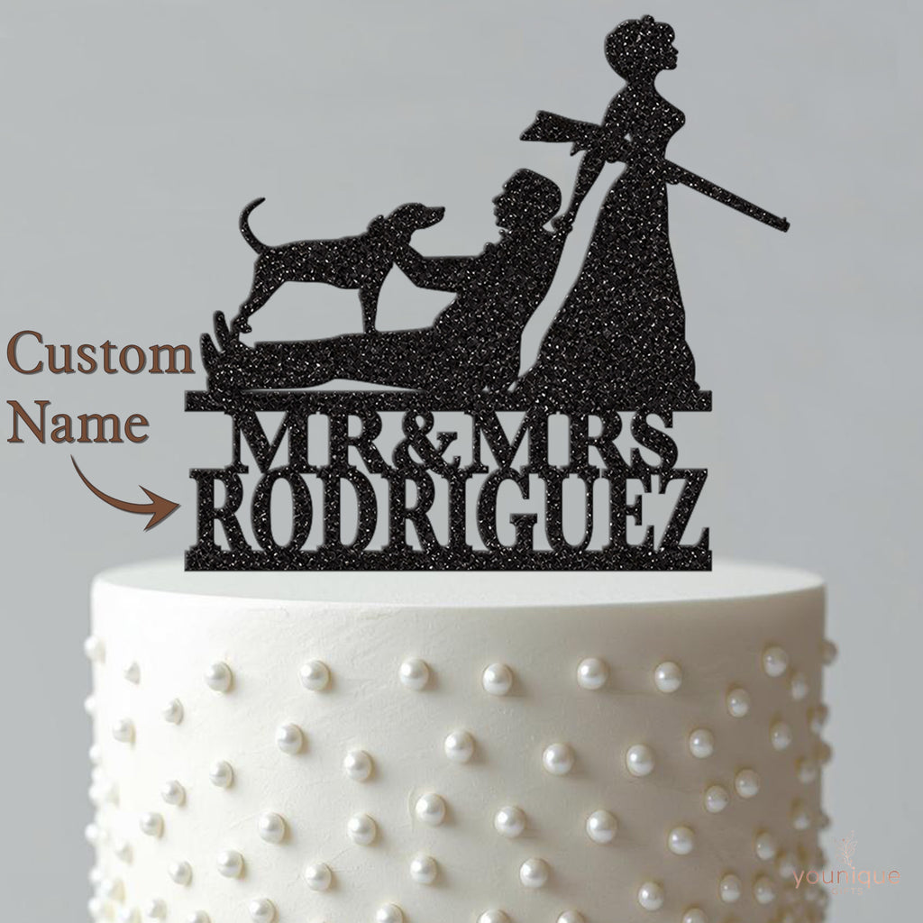 Personalised Hunting Wedding Couple with Dog Cake Topper – Surname - view 4