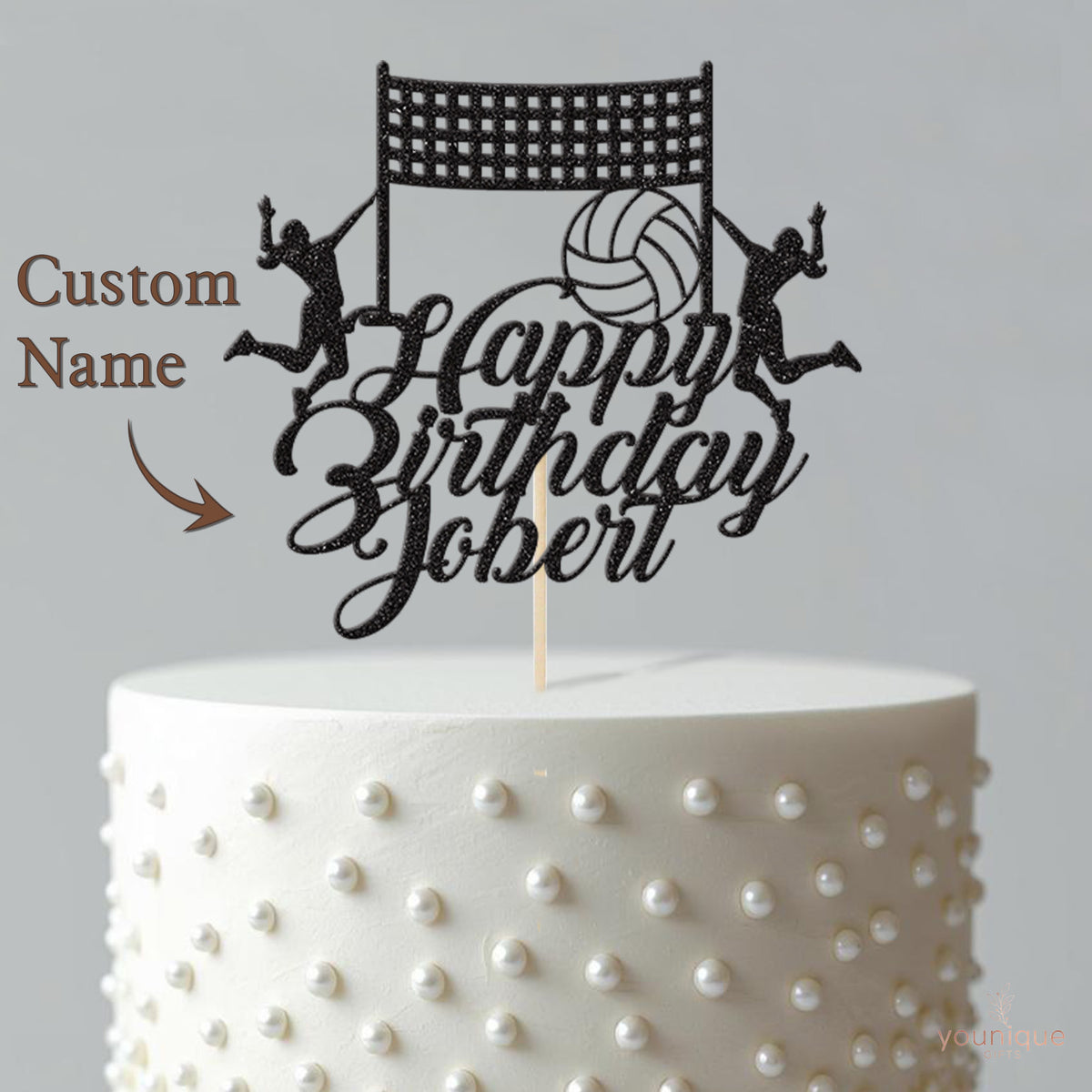 Personalised Volleyball Players & Net Birthday Cake Topper – Name - view 4