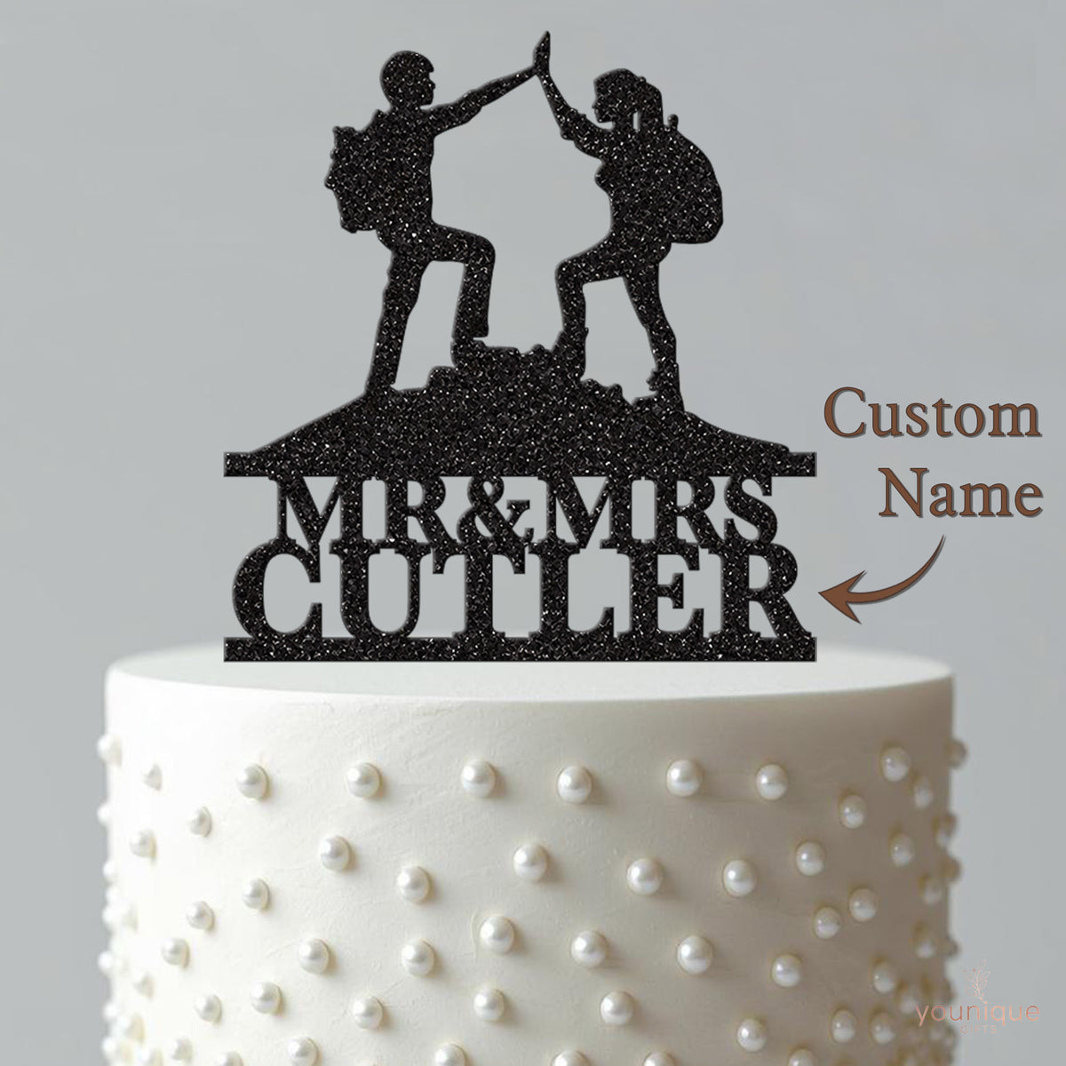 Personalised Hiking Couple Wedding Cake Topper – Surname - view 4