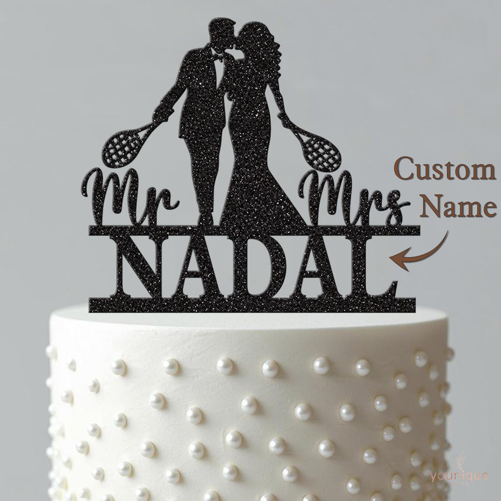 Personalised Tennis Couple Wedding Cake Topper – Surname - view 4
