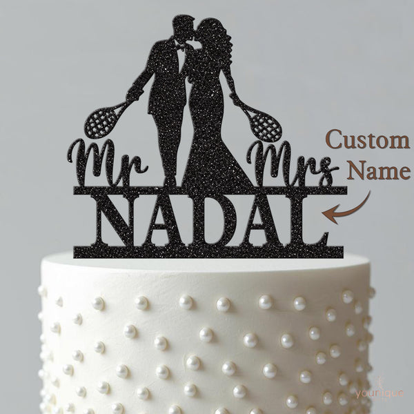 Personalised Tennis Couple Wedding Cake Topper – Surname - view 4