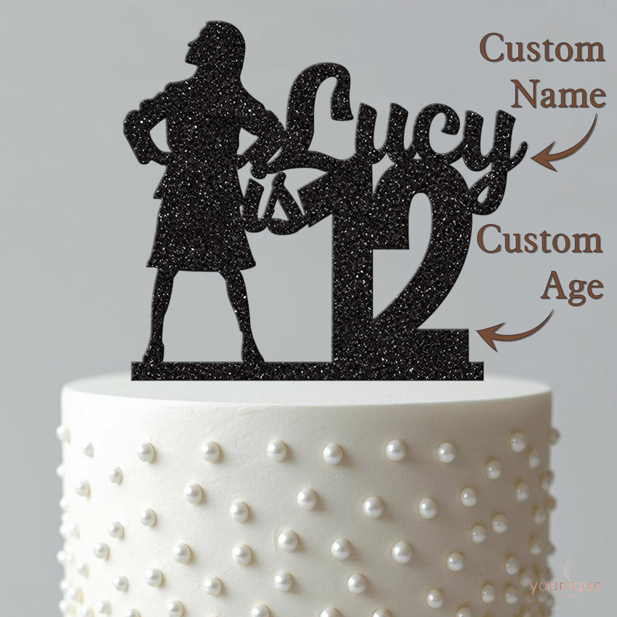 Personalised Standing Girl Silhouette Cake Topper – Name & Age - view 4