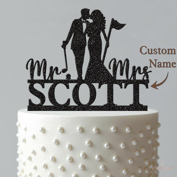 Personalised Golf Couple Wedding Cake Topper – Surname - view 4