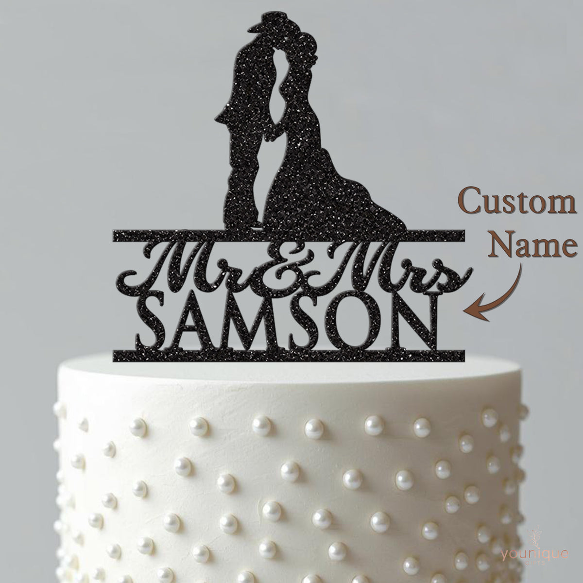 Personalised Cowboy Couple Wedding Cake Topper – Surname - view 4