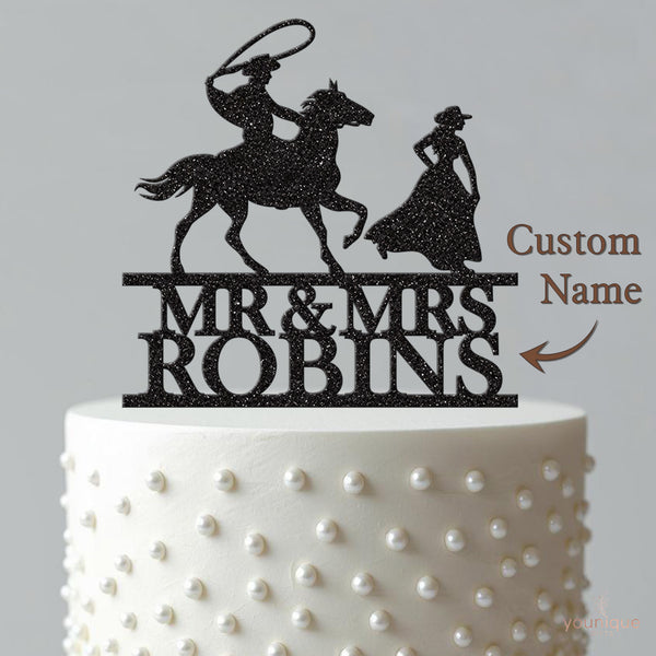 Personalised Cowboy on Horse Wedding Cake Topper – Surname - view 4