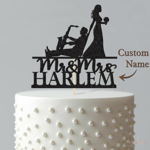 Personalised Saxophonist Couple Wedding Cake Topper – Surname - view 4