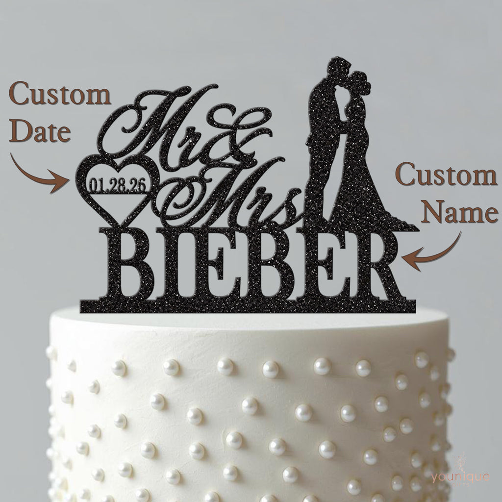 Personalised Wedding Couple Heart Cake Topper – Surname & Date - view 4
