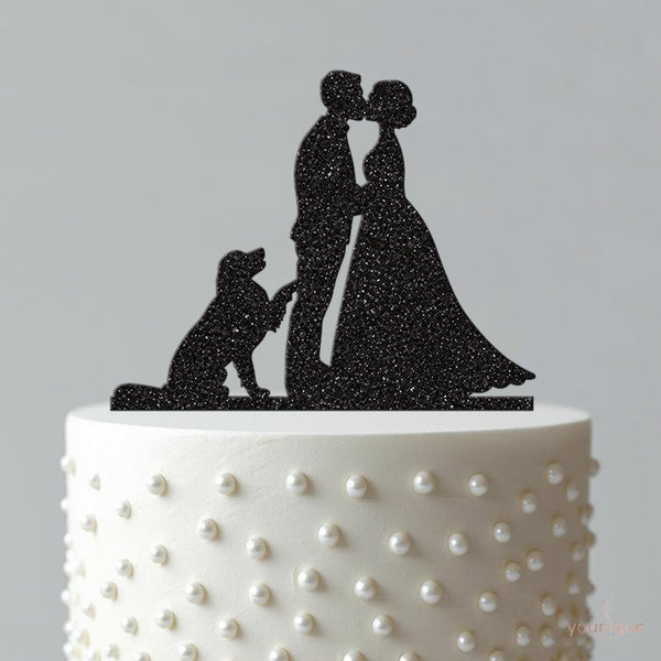 Wedding Couple with Dog Silhouette Cake Topper - view 4