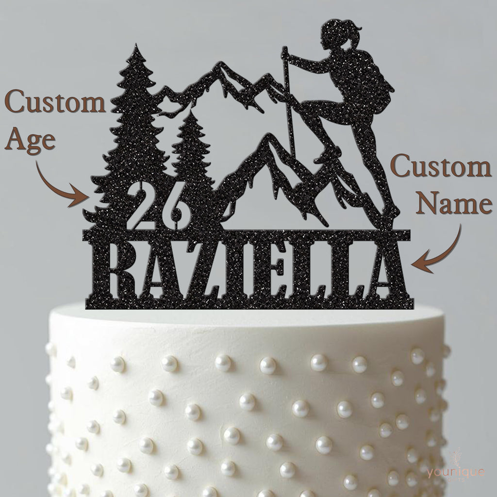 Personalised Female Hiker Mountain Cake Topper – Name & Age - view 4