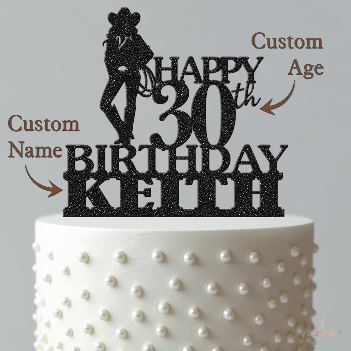 Personalised Standing Cowboy Cake Topper – Name & Age - view 4