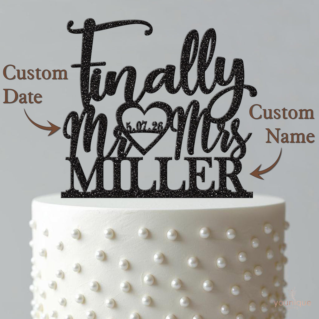 Personalised Finally Mr & Mrs Cake Topper – Surname & Date - view 4