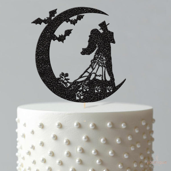 Gothic Wedding Couple Crescent Moon Cake Topper - view 4