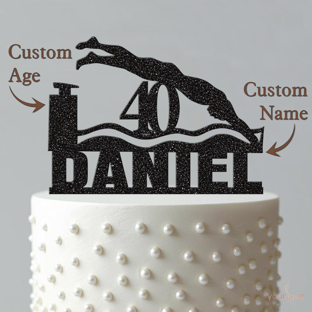 Personalised Diving Swimmer Cake Topper – Name & Age - view 4