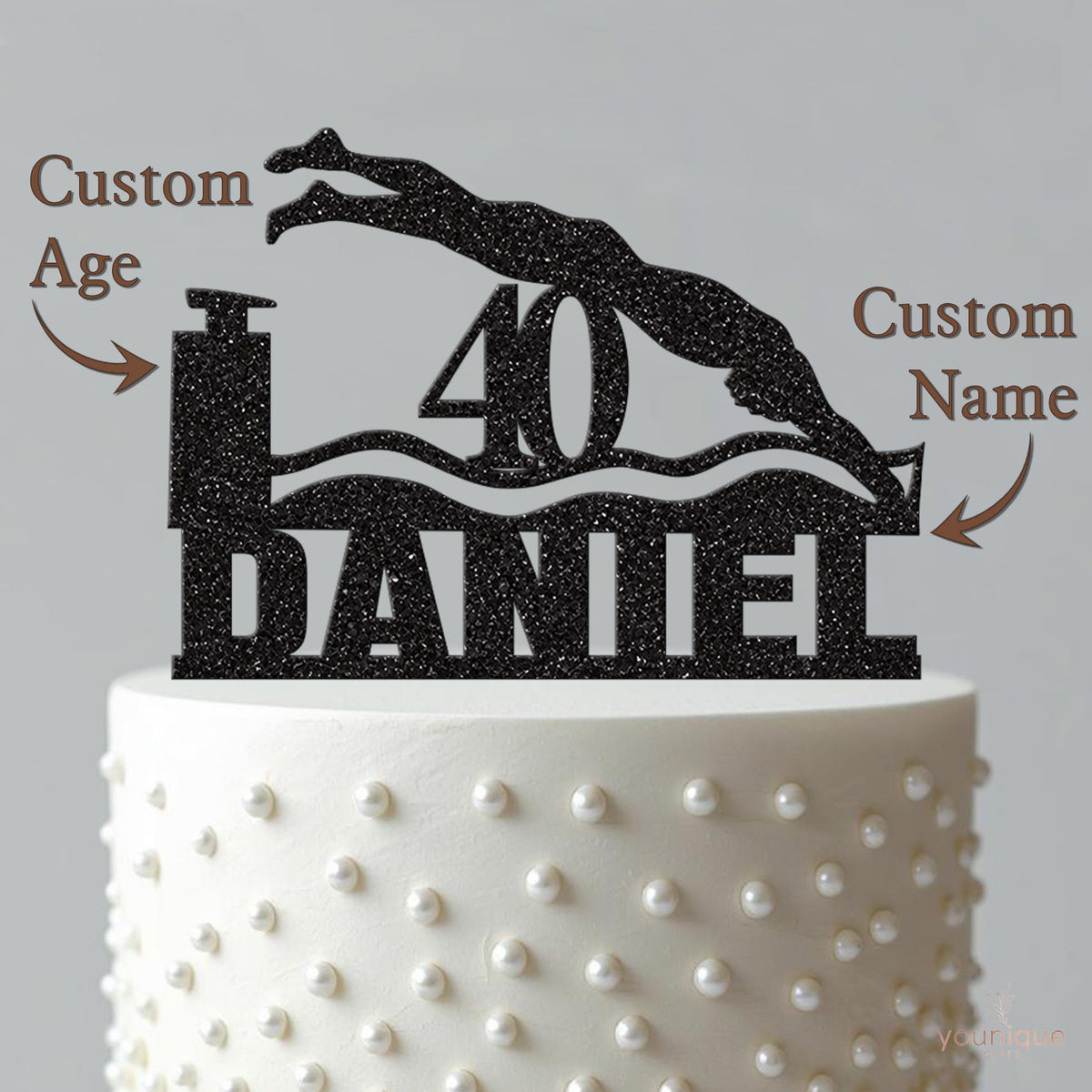 Personalised Diving Swimmer Cake Topper – Name & Age - view 4