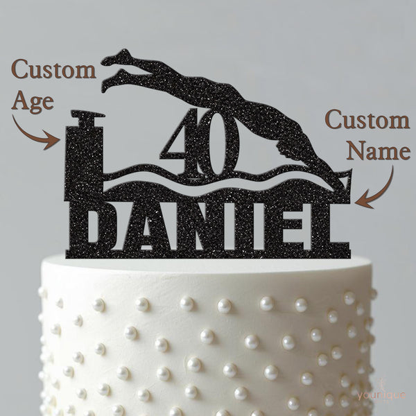 Personalised Diving Swimmer Cake Topper – Name & Age - view 4