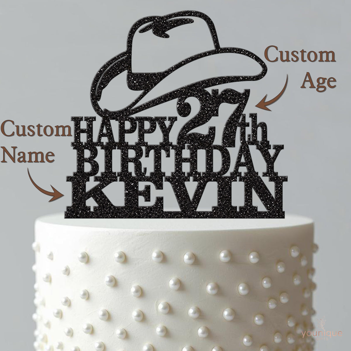 Personalised Cowboy Hat Cake Topper – Name & Age - view 4